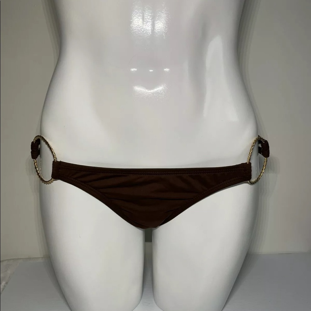 L*Space Monica Wise 👙 Brown Gold Digger Ring Hipster Bikini Bottoms Size Medium
